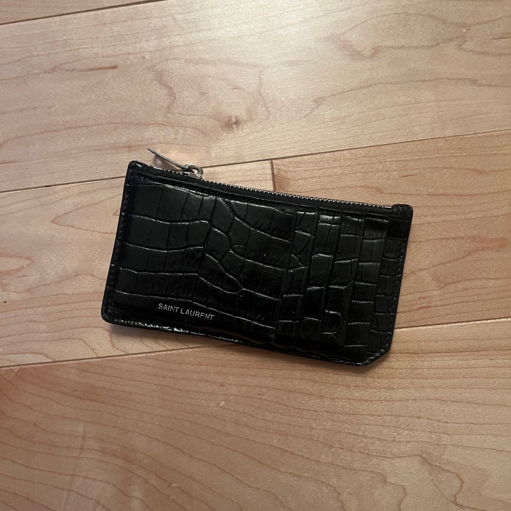 Saint Laurent Black Croc Embossed Wallet
